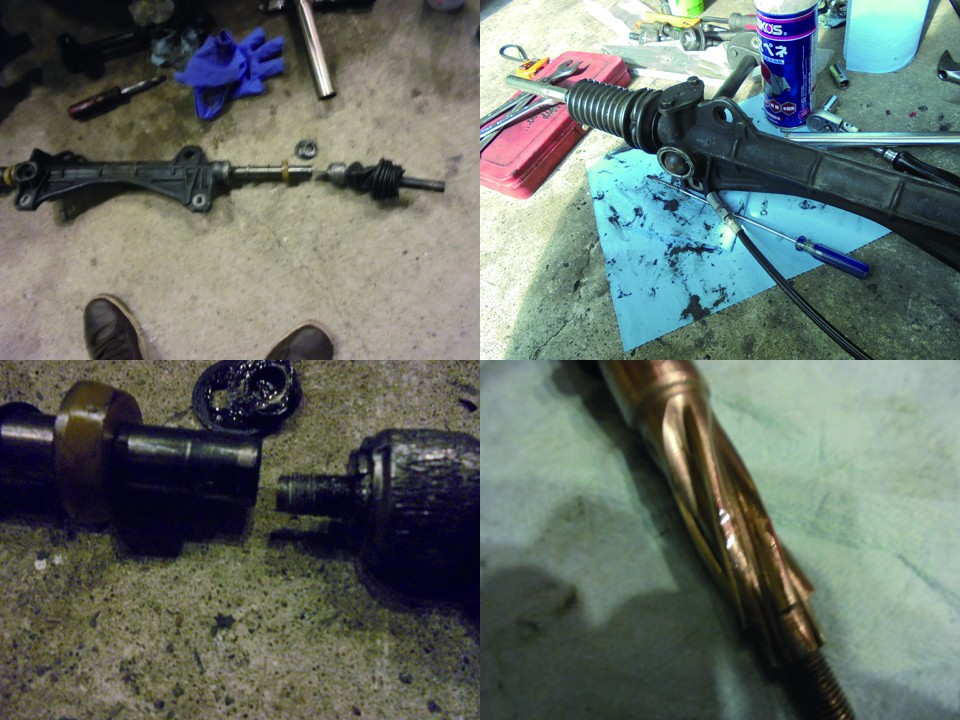 ご参考までに補修前の状態その1：　ステアリングラックのガタツキの原因です。