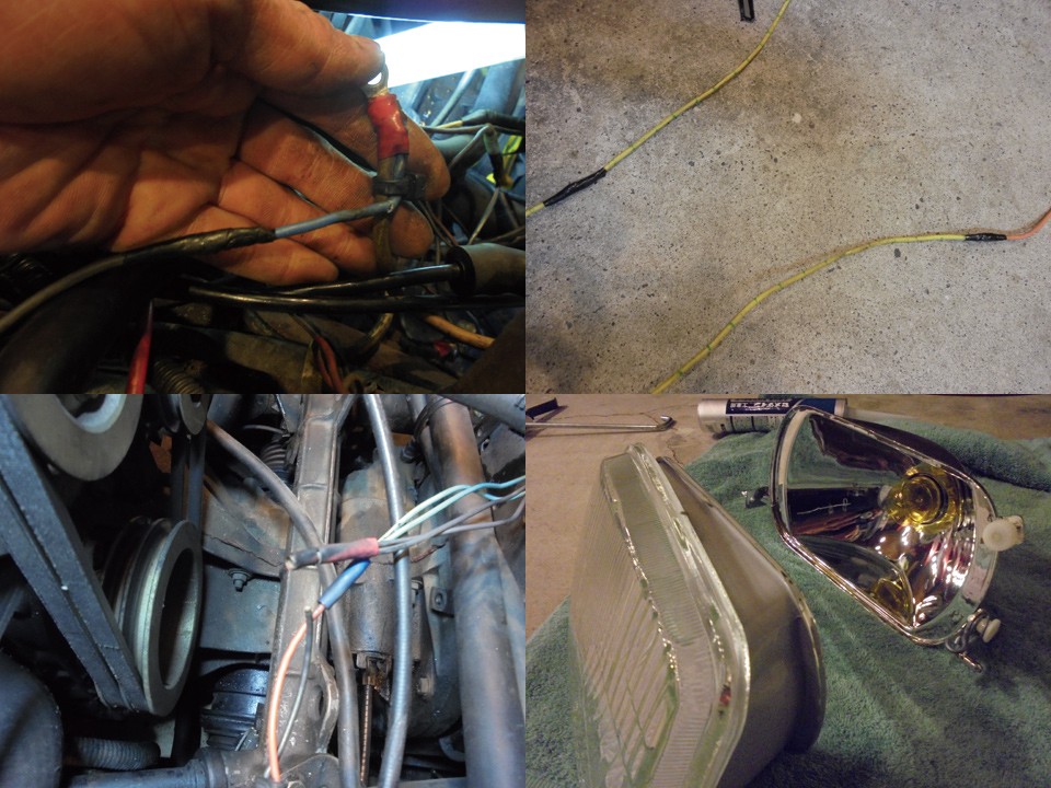 補修前の状態その3：　長い年月の間に補修を重ねてくるとどうしても電気廻りは、こういう状態になり、トラブルの原因となってしまいます。
新品でもヘッドライトのシーリングは弱いのでレンズが脱落？！する前にシーリングし直します。