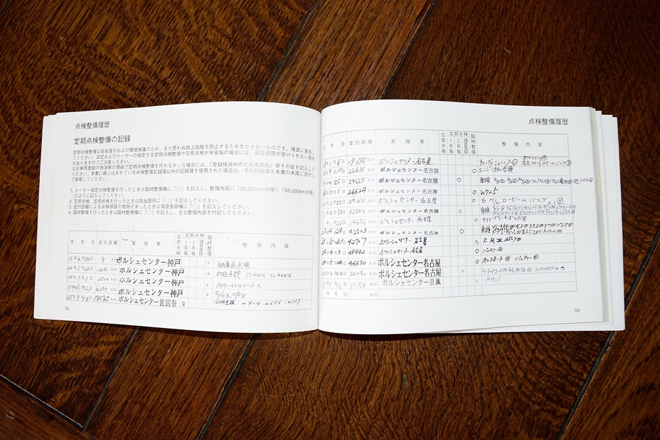 ちなみに、ご覧の整備記録があります。過去の整備はすべてポルシェディーラーによるものです。安心ですね。